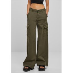 Women's high-waisted and wide-waisted twill trousers Cargo Olive