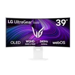 Монитор LG 39GX90SA-W, 39", OLED UltraGear 21:9 Curved Smart, IPS 0.03 ms, WQHD (3440x1440), 240Hz, HDR 10, 1500000:1, 250 cd/m2, DCI-P3 98.5%, USB 3.0, VRR, Free-sync, G-Sync, USB-C, PD 65W, HDMI, DP, PBP, Speakers, LG Switch, Height, Swivel, Tilt, White