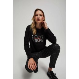 Marisse Black Blouse With An Inscription And Ties