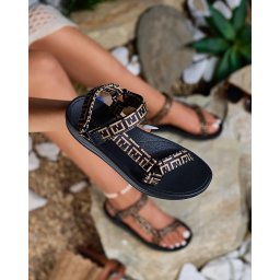 Resti Black and brown women's sports sandals with print Iberifa