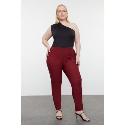 Trendyol Curve Claret Red Cigarette Fleto Pocket Woven Plus Size Fabric Trousers