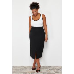 Trendyol Curve Ecru Stripe Detailed Square Neck Bodycon Knit Blouse
