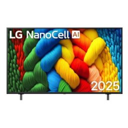 Телевизор LG 55NANO80A3B, 55" 4K HDR Smart Nano Cell TV, 3840x2160, DVB-T2/C/S2, AI Alpha 7, HDR 10 PRO, webOS 25, ThinQ AI, VRR, ALLM, HGiG, WiFi, Clear Voice, AI Upscaling, Bluetooth, Hdmi e-ARC , CI, LAN, AirPlay2, Chromecast, 2 Pole stand, Black