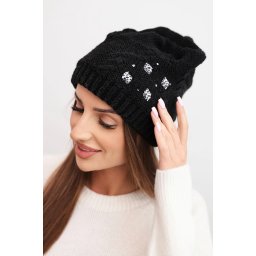 Дамска зимна шапка с апликации K468 черна