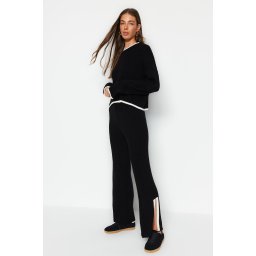 Trendyol Black Crop Ribbed Color Block Knitwear Bottom-Top Set