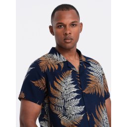 Ombre Men's patterned viscose shirt with short sleeves - fern