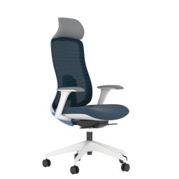 Работен стол Antares DARIO BLUE, до 120кг, дамаска/мрежа, синхронен механизъм, коригиране на дълбочината, заключване в позиция, лумбална опора, ергономичен, син