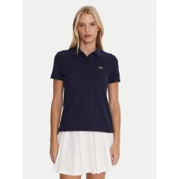 Lacoste Тениска с яка и копчета PF7839 Тъмносин Classic Fit
