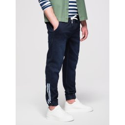Ombre Men's denim joggers with piping - dark blue