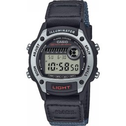 Casio W-220HF-8AVEF Мъжки часовник- Синя каишка, Сребрист корпус, 50м водоустойчив, Авто-LED, Двойна часова зона