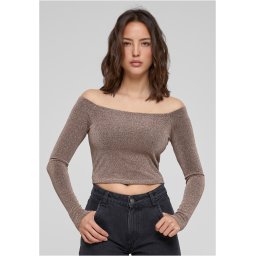 Women's Off Shoulder Glitter Long Sleeve Gold