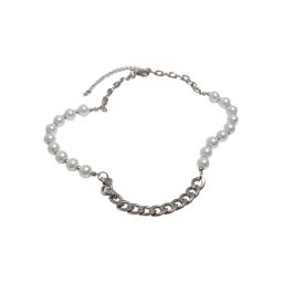Chain necklace with various pearls - silver colors