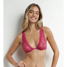 DIM ROMANCE UNDERWIRE FOULARD BRA - Women's Lace Bra with Underwire - Red