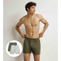 DIM COTTON STRETCH LOOSE BOXER 2x - Men's loose boxer shorts 2 pcs - grey - green