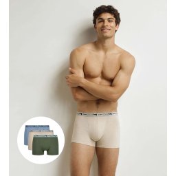 DIM GOTS COTTON STRETCH BOXER 3x - Men's boxers made of organic cotton 3 pcs - green - light brown - light blue