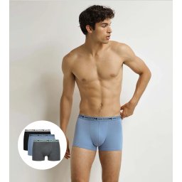DIM GOTS COTTON STRETCH BOXER 3x - Men's Boxer Shorts Made of Organic Cotton 3 pcs - Grey - Blue - Black