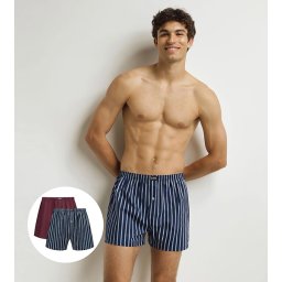 DIM COTTON STRETCH LOOSE BOXER 2x - Men's loose boxer shorts 2 pcs - dark red - dark blue