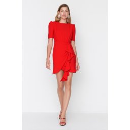 Trendyol Red Shirring Подробна вечерна рокля