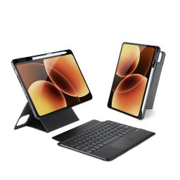 DUX DUCIS Кожен Калъф с Bluetooth Клавиатура и Тъчпад за Xiaomi Pad 8 Pro / 8 / 7 Pro / 7 - Магнитна, 4 Стойки, 7 Цвета Подсветка, Вкл. Протектор, Черен