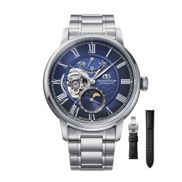 Orient Star RE-BT0006L - Автоматичен, Луна Фаза, Полускелетен, Син Циферблат, 50ч Резерв, Стомана и Кожа
