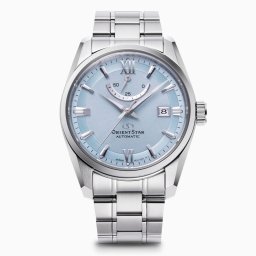 Orient Star RE-AU0109L Мъжки часовник - Автоматичен, Ледено-Син Циферблат, 38.5мм, Резерв 50ч, 100м Водоуст., Прозрачен Гръб