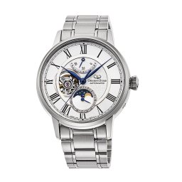 Orient Star RE-AY0102S Мъжки часовник - Автоматичен, Бял Циферблат, Лунна Фаза, Полу-Скелетон, 41мм, Резерв 50ч, 50м Водоуст.