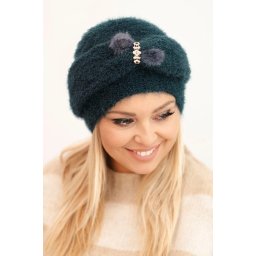 Kesi Women's winter fluffy hat with decoration and fur teal