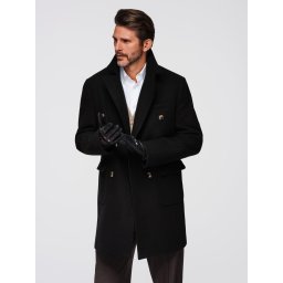 Ombre Men's double-breasted coat with decorative buttons - black