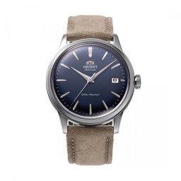 Orient RA-AC0M12L Мъжки часовник - Автоматичен, Син Циферблат, Кафява Кожена Каишка, Прозрачен Гръб, Дата, 38 мм, 30м Водоуст.