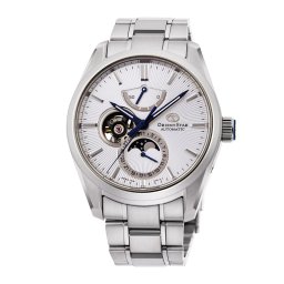 Orient Star RE-AY0002S Мъжки часовник - Автоматичен, Лунна Фаза, Бял Циферблат, Полу-Скелетон, 41мм, Резерв 50ч, 100м Водоуст.