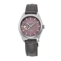 Дамски часовник Orient Star RE-ND0103N - Автоматичен, Лилав Циферблат, Полу-Скелетон, 30мм, 50м Водоуст., Сива Кожена Каишка