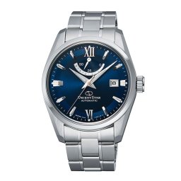 Мъжки часовник Orient Star RE-AU0005L - Автоматичен, Прозрачен Гръб, Син Циферблат, Дата, 39 мм, 100м Водоуст., Стоманена Верижка