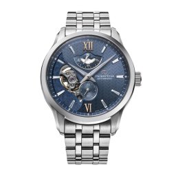 Мъжки часовник Orient Star RE-AV0B08L - Автоматичен, Полу-Скелетон, Син Циферблат, 41 мм, 100м Водоуст., Стоманена Верижка