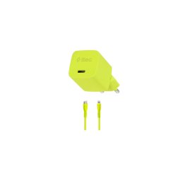 Зарядно 220V ttec SmartCharger GAN 20W PD Travel Fast Charger + USB-C - Lightning Cable 120cm, Neon Yellow