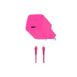 Зарядно 220V ttec SmartCharger GAN 20W PD Travel Fast Charger + USB-C - USB-C 3A Cable 120cm, Neon Pink