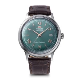 Orient RA-AC0023E Мъжки часовник - Автоматичен, Зелен Циферблат, Розово Злато, Прозрачен Гръб, Кафява Кожа, Дата, 40.5 мм