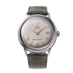 Orient RA-AC0025N Мъжки часовник - Автоматичен, Бежов Циферблат, Розово Златни Стрелки, Прозрачен Гръб, Сива Кожа, Дата, 40.5 мм