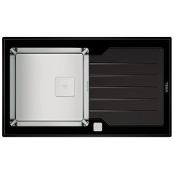 Мивка със закалено стъкло Teka Diamond RS15 1C 1E, Aвт.клапан, за шкаф ,50 см, Инокс, Черен