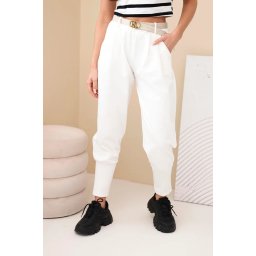 Kesi Włoski Women's cotton high-waisted pants with a belt ecru