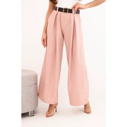 Kesi Włoski Women's wide-leg trousers with a belt dark dusty pink