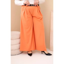Kesi Włoski Plus Size women's viscose trousers with wide legs and a belt peach