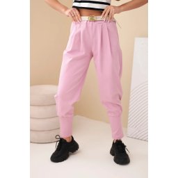 Kesi Włoski Women's cotton high-waisted pants with a belt dark pink