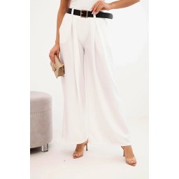 Kesi Włoski Women's pants with wide legs and a belt ecru