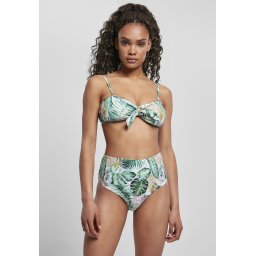 Women's high-waisted bikini with leaf pattern white