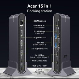 Acer Type C Universal docking station 15in1, 2 x HDMI 4K@60Hz, 1 x DP 8k@30