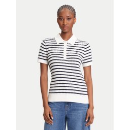 Tommy Hilfiger Тениска с яка и копчета Fine WW0WW41474 Кремав Regular Fit