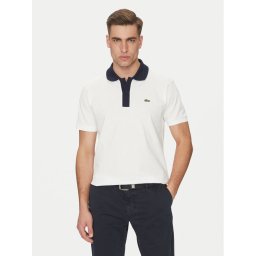 Lacoste Тениска с яка и копчета PH9879 Бял Classic Fit