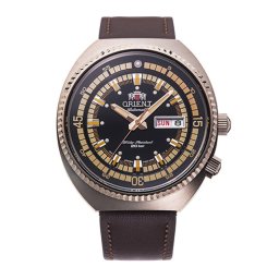 Orient RA-AA0E06B Мъжки часовник - Спортен Ретро, Автоматичен, 20 ATM, Розово златно PVD, Кафява кожа, Ден и дата
