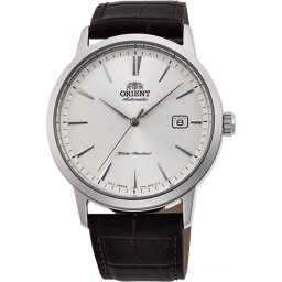 Orient RA-AC0F07S Мъжки часовник - Елегантен, Автоматичен, Сребрист циферблат, Кафява кожа, 22 камъка