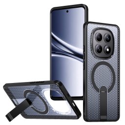 Магнитен калъф за Xiaomi Poco M8 5G / Redmi Note 15 5G с Мрежеста Текстура и Стойка- PC+TPU, 3D Вентилационен дизайн, Вкл. Протектор- 6 Цвята
